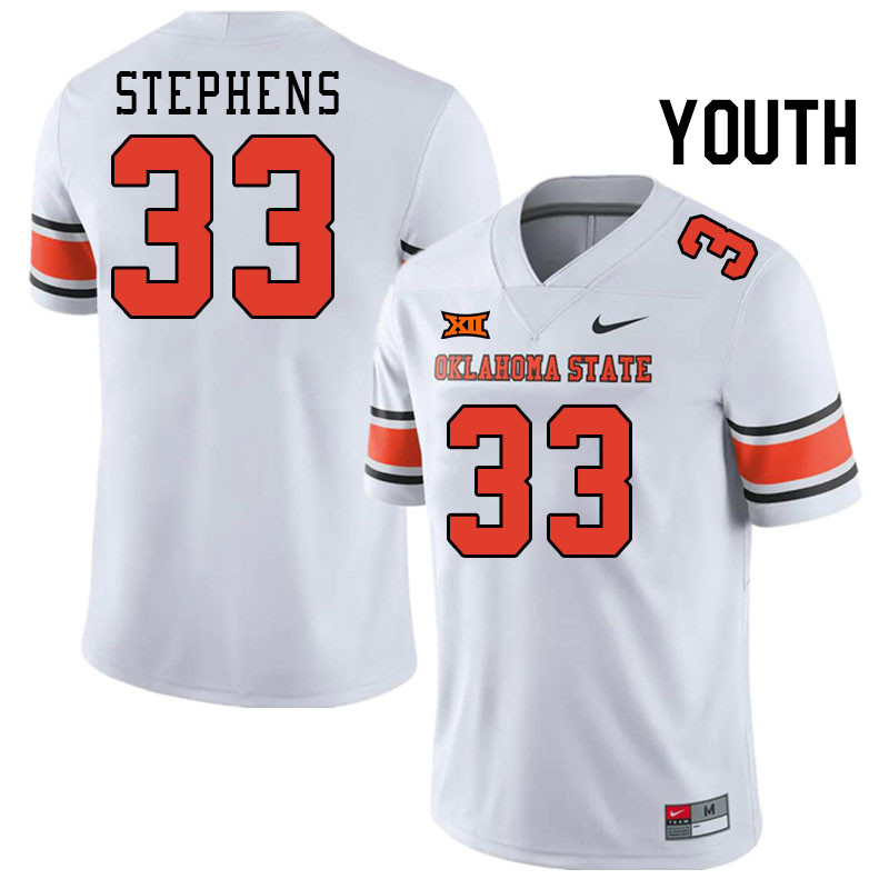 Youth #33 Donovan Stephens Oklahoma State Cowboys College Football Jerseys Stitched-White